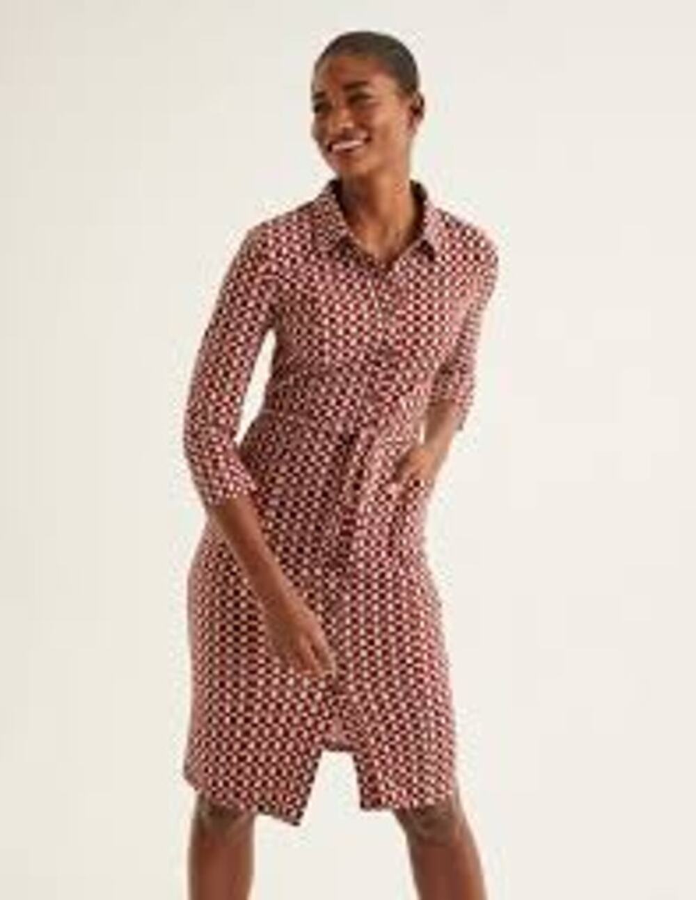 Boden Tara Jersey Dress Preppy Casual Print Pattern Knee Length Mid Length